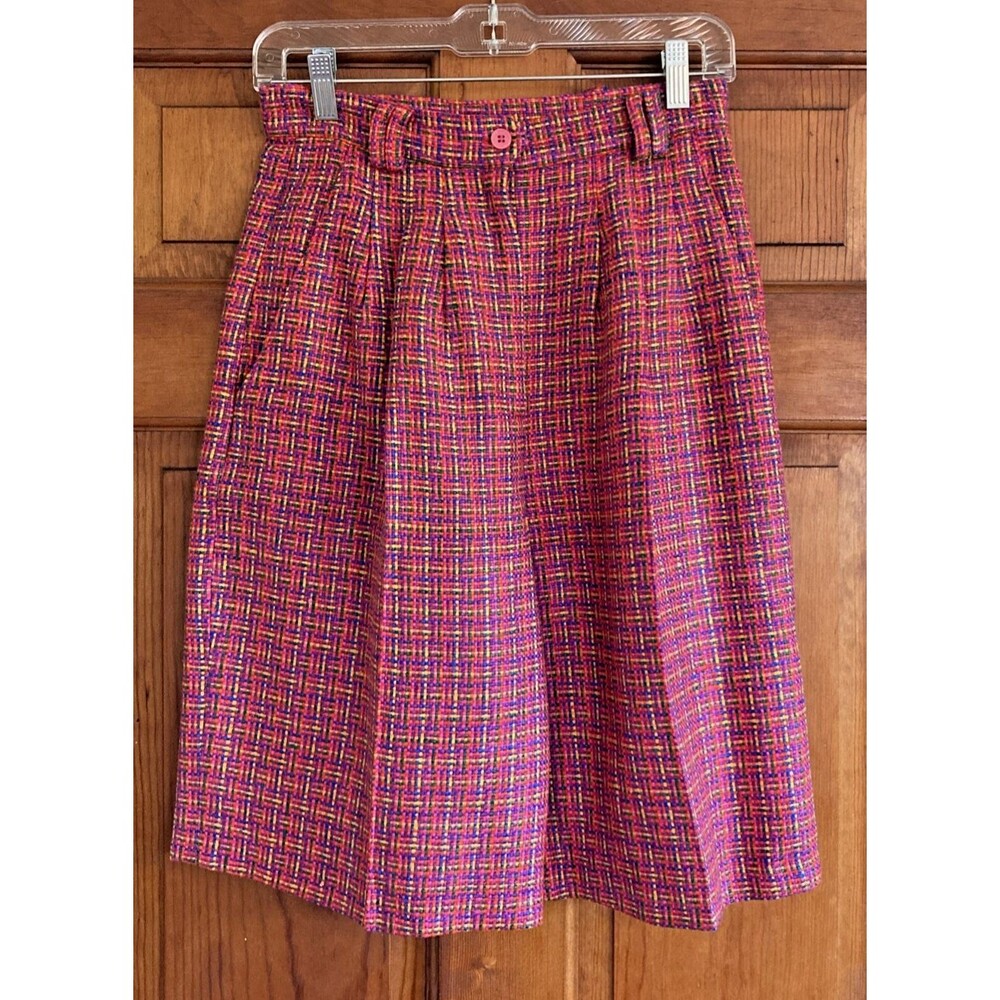 Tanner Womens 2 (VTG Size 6) Pink Pleated Silk Tweed Bermuda Shorts w/ Pockets
